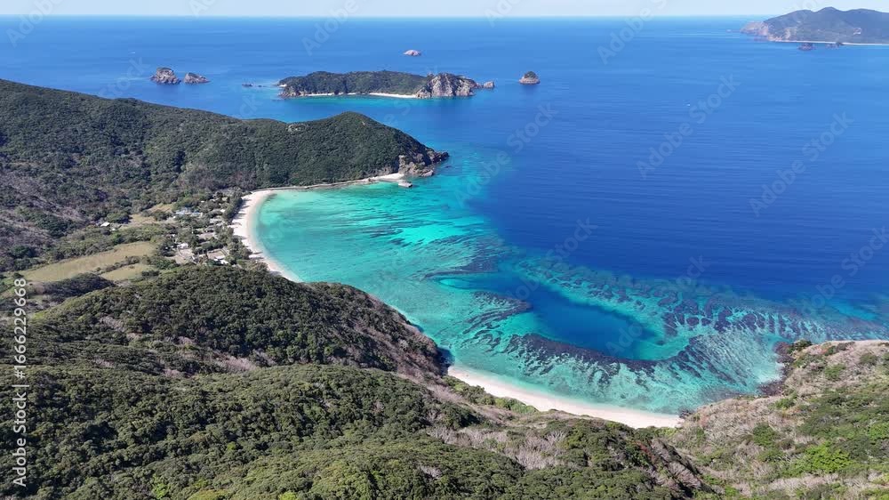 Aerial view of Saneku Beach, Kakeroma, Amami Islands, Kagoshima, Japan. 鹿児島県 奄美群島 加計呂麻島 実久ビーチ ドローン 空撮 Aerial view of Saneku Beach, Kakeroma, Amami Islands, Kagoshima, Japan. 鹿児島県 奄美群島 加計呂麻島 実久ビーチ ドローン 空撮