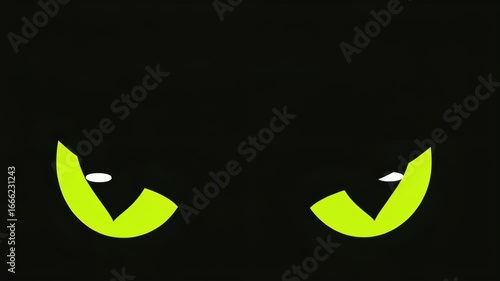 Yellow green neon cat eye on black background 3D video footage