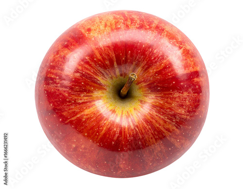  Top-Down View of Red Apple with Visible Stem and Skin Texture, Isolated PNG