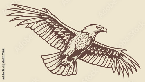 Majestic flying eagle in vintage illustration style. Powerful bird of prey in flight, a symbol of freedom, strength, and wildlife.