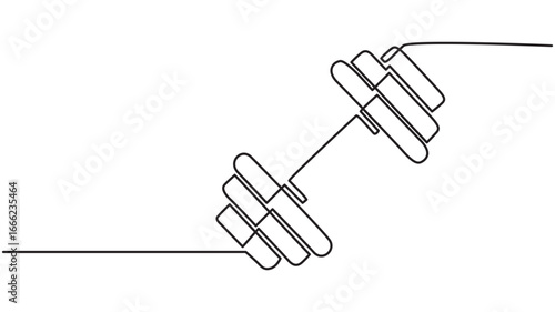 Continuous one line drawing of a dumbbell isolated on white background
