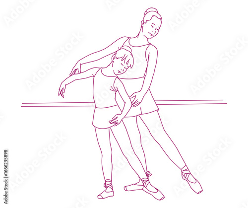 Young teacher taught the little girls dance ballet.