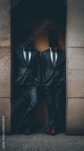 Wallpaper Mural Hidden Identities: Two Suits, Dark Secrets, Concrete Walls Torontodigital.ca