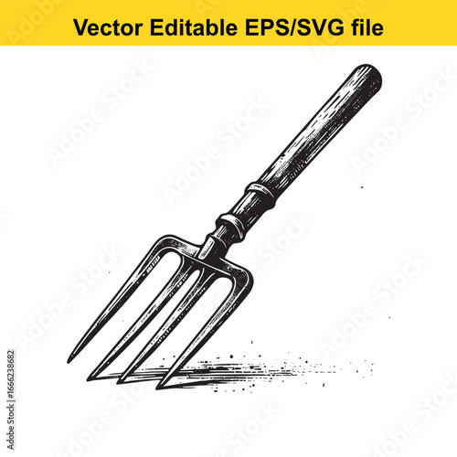 Vintage pitchfork tool isolated on white background