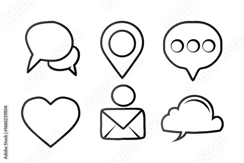 Minimalist Communication UI Line Art Icon Set – Chat Bubbles, Messages & Notifications