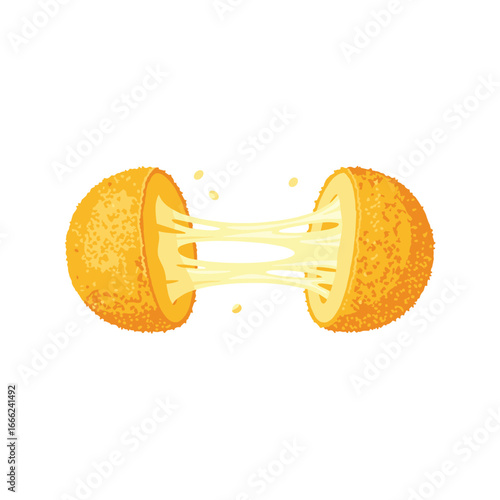 Crispy golden mozzarella cheese stick cut open with melted cheese, delicious snack concept