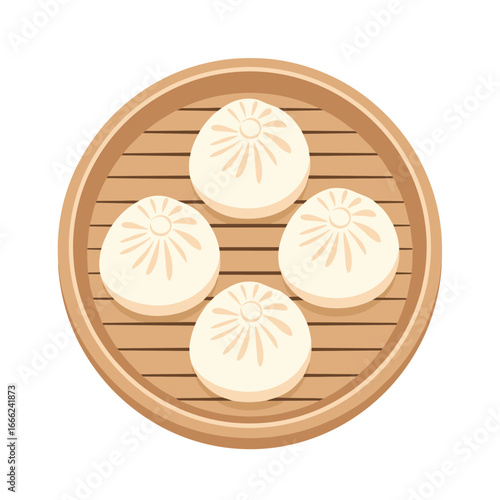 Steaming hot dumplings in a bamboo steamer, perfect for food blogs, menus, and culinary designs