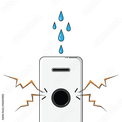 Water damage alarm system with lightning bolt effect and water drops, modern illustration