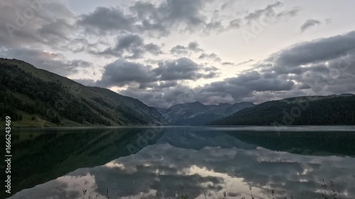 Morning on Lake Talmen. Mountain Altai. Russia. Timelapse