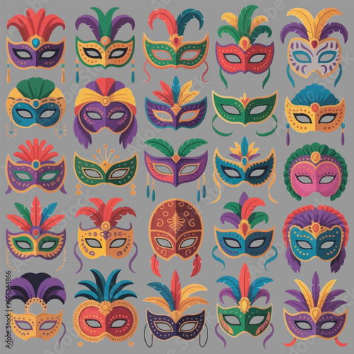 Assortment of Decorative and Colorful Mardi Gras Masks masquerade carnival