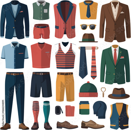 Assortment of Men's Clothing and Accessories Flat Lay men fashion apparel
