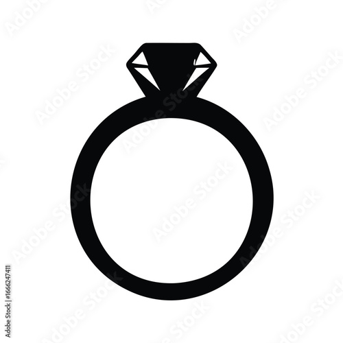 Elegant diamond ring illustration in solid black color ideal for jewelry stores, A diamond ring silhouette vector illustration