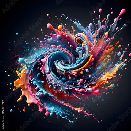 Color Explosion – Abstract Paint Splash Swirl on Dark Background