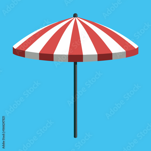 A classic beach umbrella with bold red and white stripes  