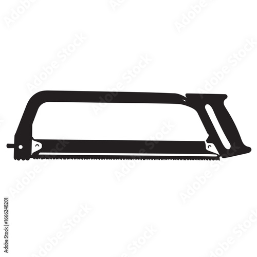 black and white vector silhouette of a Hacksaw on a white background