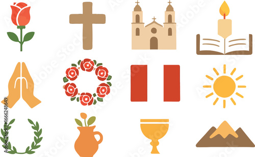 Santa Rosa de Lima Day Peru – 16 Flat Icon Collection