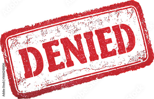 Red 'Denied' stamp, conveying rejection or refusal in a bold design.
