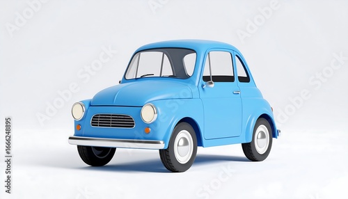 Classic Blue Vintage Car on White Background, 3D Model.