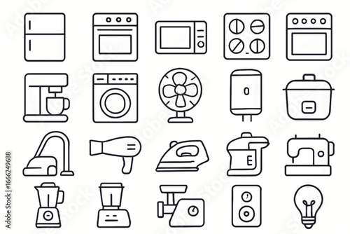 Outline Icons of Household Appliances refrigerator