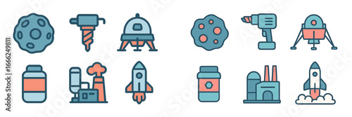 Space Exploration and Industry Symbols, Minimalist flat design