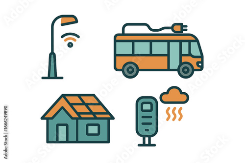 Smart City Icons and Futuristic Technology Elements