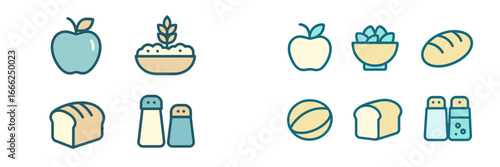 Food Icons with Bread and Salt Shakers, Minimalist flat design