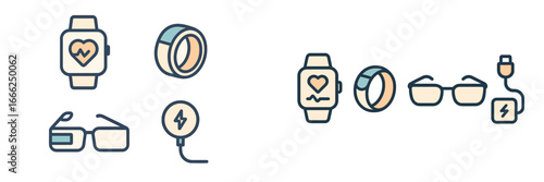 Smartwatch and Fitness Tracker Icons, Minimalist flat design