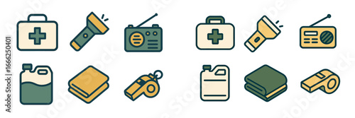 Survival Gear Icons Set, Minimalist flat design