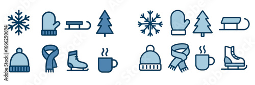 Winter Season Icons, Minimalist flat design, isolated on white