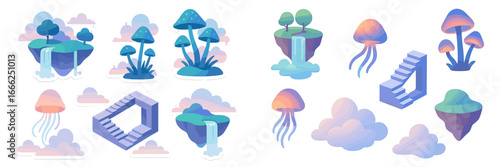 Surreal Floating Islands with Waterfalls and Mushrooms