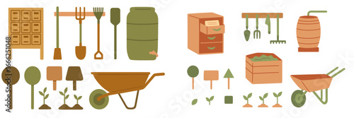Gardening Tools and Supplies Set, Minimalist flat design