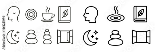 Mindfulness and Relaxation Line Icons, Minimalist flat design