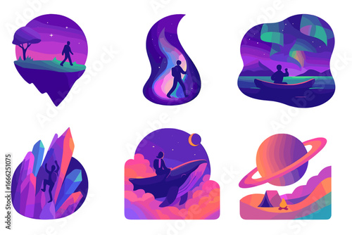 Surreal dreamlike landscapes with silhouetted figures
