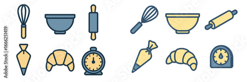 Baking Utensils and Pastries Set, Minimalist flat design