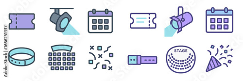 Event Planning and Performance Symbols, Minimalist flat design