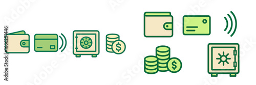 Digital Wallet and Credit Card Transaction Icons