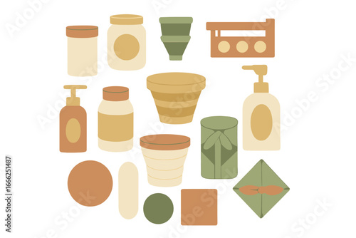Assorted Cosmetic and Household Containers, Minimalist flat design