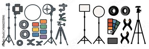 Photography Lighting and Grip Equipment, Minimalist flat design