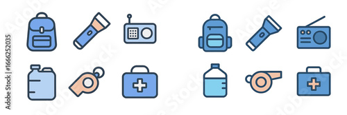Emergency Preparedness Kit Items, Minimalist flat design