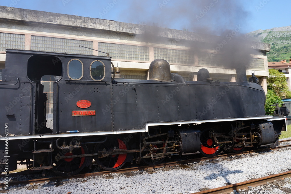 Fototapeta premium Locomotora de vapor histórica echando vapor