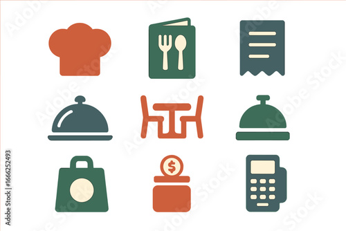 Restaurant Service Icons Set, Minimalist flat design