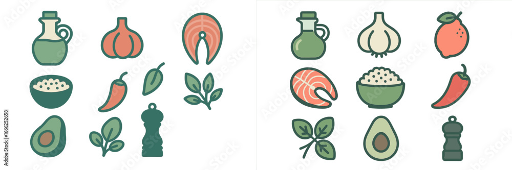 Naklejka premium Healthy Food Ingredients Assortment, Minimalist flat design