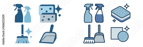 Cleaning Supplies and Tools Icons, Minimalist flat design