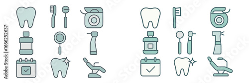 Dental Care and Oral Hygiene Icons, Minimalist flat design