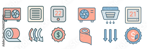 Home climate and energy saving icons, Minimalist flat design