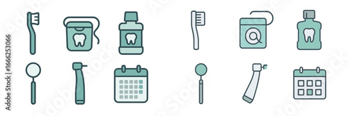 Dental Care Icons Set, Minimalist flat design, isolated on white