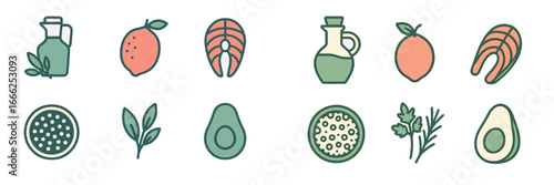 Healthy Food Ingredients Flat Icons, Minimalist flat design