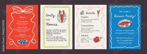 Whimsical hand drawn sea food poster and menu template in trendy whimsical style. Perfect doodle for quirky italian dinner  restaurant and cafe, kitchen wall art, poster,  party, birthday, sign
