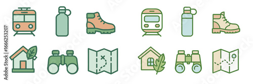 Travel and Outdoor Adventure Icons, Minimalist flat design