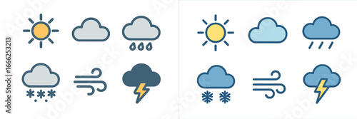 Weather Icons Collection with Sun, Clouds, Rain, Snow, Wind